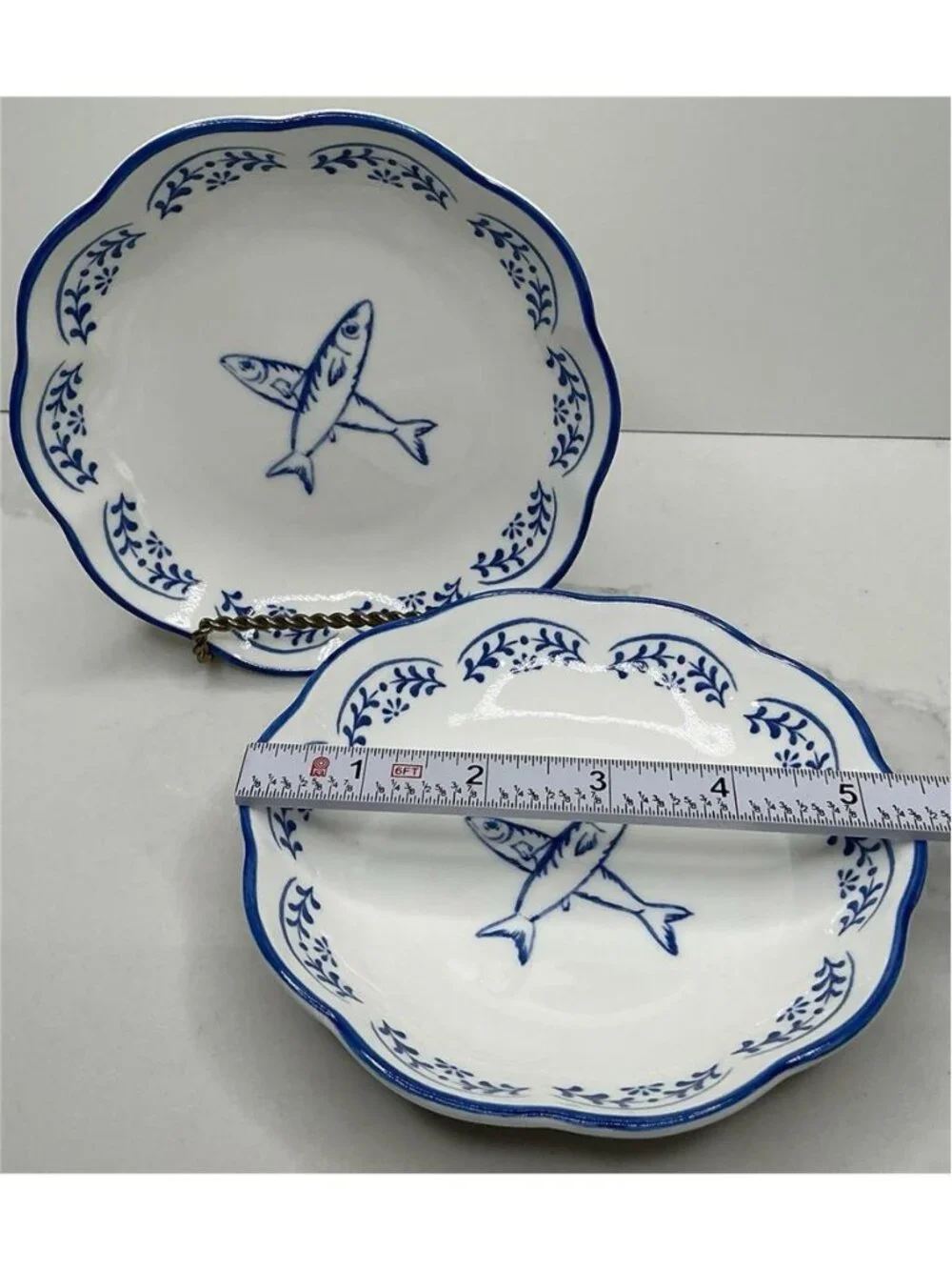2 Small Cat Bowl, Pet Bowl, Pretty Blue & White Pet Food Dish FISH Ceramic New